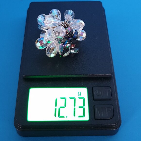 One of A Kind Vintage 1960s Aurora Borealis Glass Cluster Flower Adjustable Ring - Picture 11 of 15